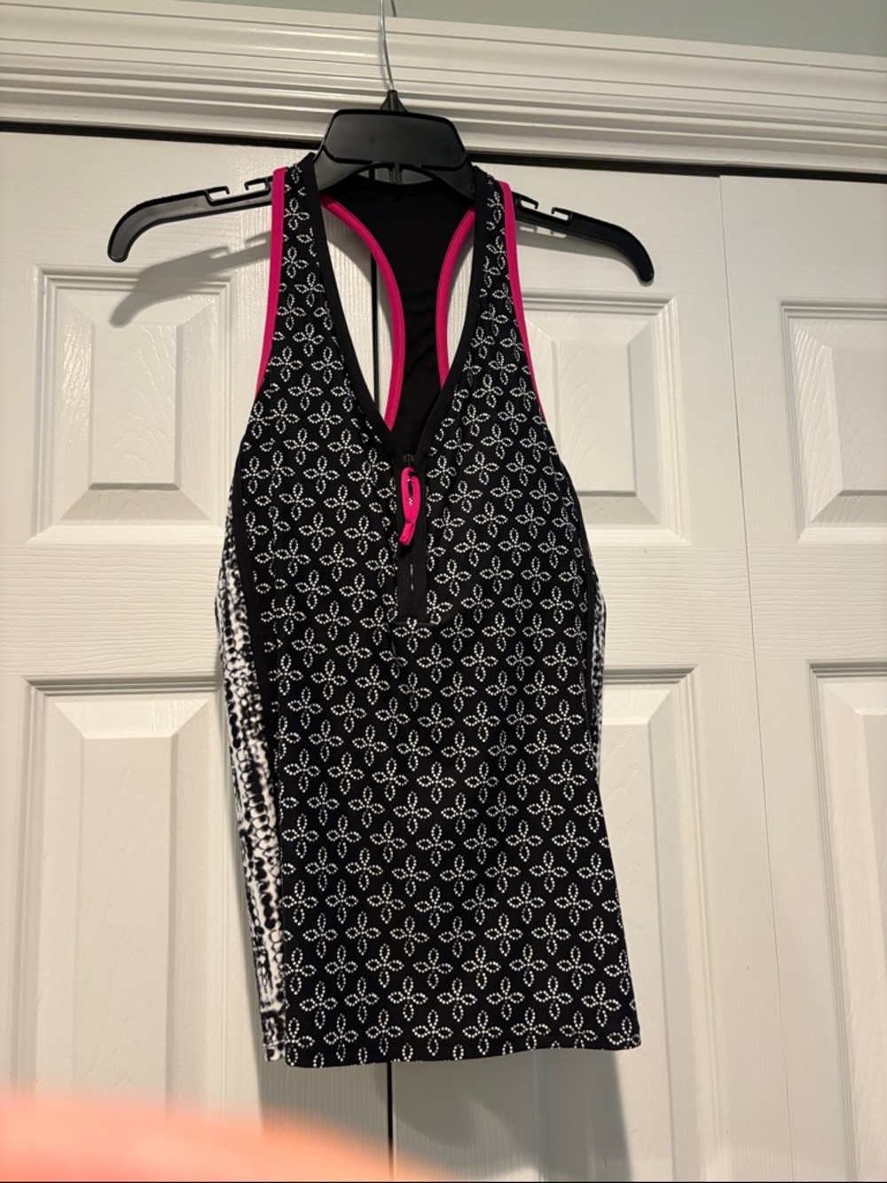 Beach House Black Floral Swimsuit Top with Magenta Straps